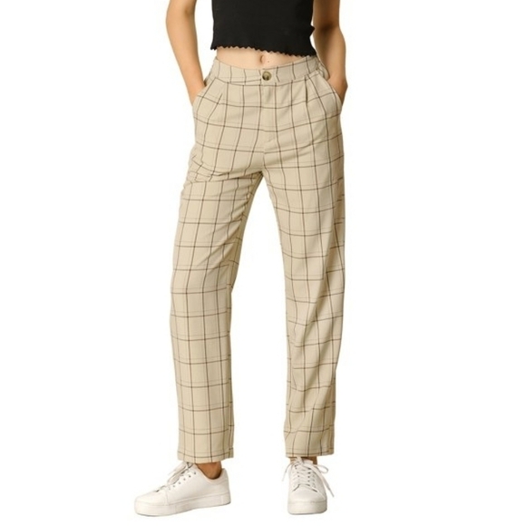 Allegra K Pants - NWT Allegra K pleated high-waisted plaid straight leg pants